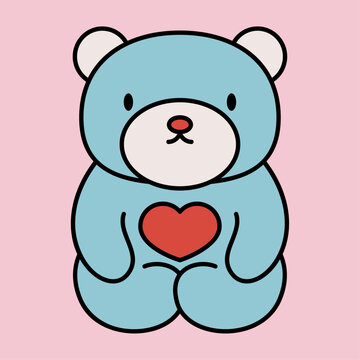 Cute Teddy Bear With Heart on Pink Background