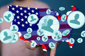 Illustrative image of a network map overlayed on the USA, representing social connections.