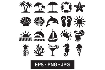 Fototapeta premium Beach Silhouette Bundle – Tropical Summer Vector Set with Palm Trees, Surfers, and Sunset Scenes