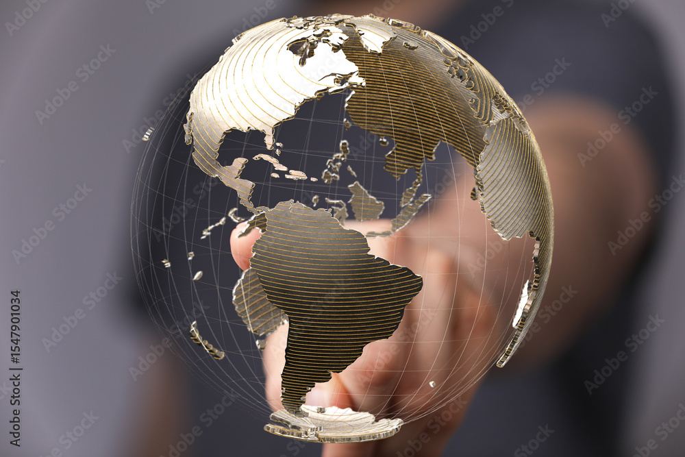 Poster Abstract image of a hand interacting with a digital globe, representing global connectivity and networking.