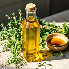 Herbal Oil Bottle Mockup with Fresh Ingredients