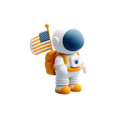 Cartoon Astronaut Holding an American Flag in Space Exploration Adventure