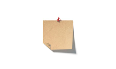 Blank craft pinned paper note folded mockup, depth of field
