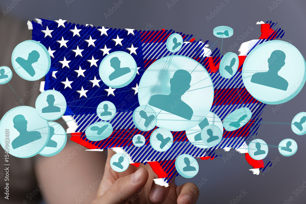 Poster visual representation of a social network across the united states. ideal for articles on social con