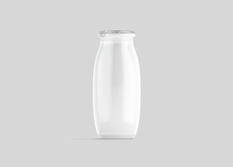 Blank white plastic bottle with drinkable yogurt mockup, grey background
