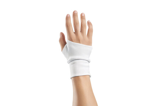 Blank white sport wristband on hand gloves mockup, ai generated