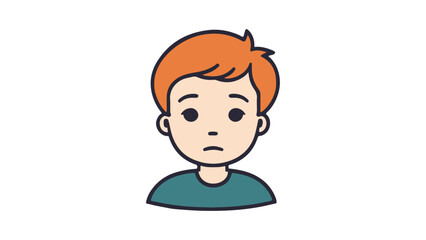 sad boy face vector illustration, simple shape of a boy with sad face, boy with orange hair and blue shirt and with sad face vector illustration