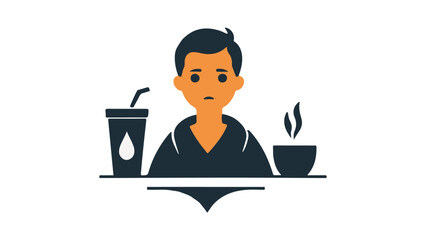unhappy customer with coffee and cold drink, unsatisfied client with sad face coffee and cold drink on his table