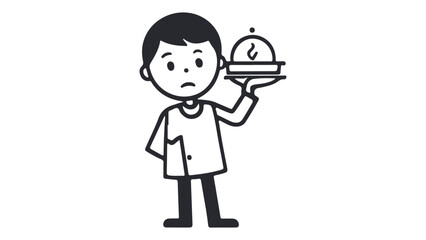 waiter with unsatisfied face simple shape, shape of a unsatisfied waiter with food in the hand vector illustration