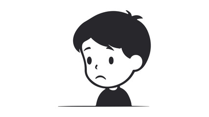 black and white sad boy shape vector illustration, simple shape of a boy with sad face vector sign 