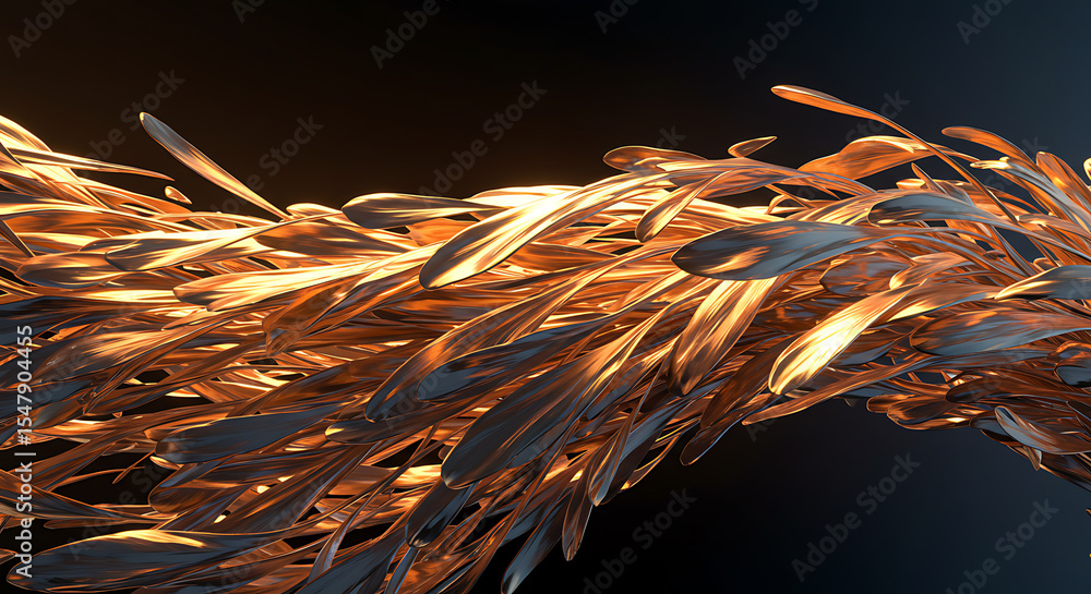 Poster dynamic abstract golden leaves: an artistic composition showcases a dynamic flow of golden leaves, m