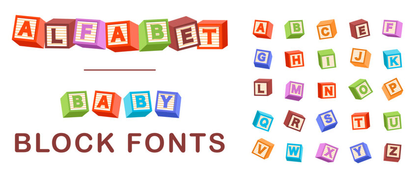 Kids cubes with letters. Babies toys font vector set