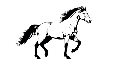 Obraz premium Dynamic black and white illustration of a galloping horse with flowing mane vector illustration