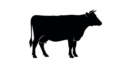 Silhouette of a standing cow in profile view against a white background vector illustration