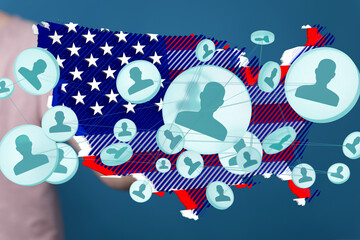 Obraz premium Visual representation of a nationwide network. Ideal for social media, networking, and community projects.