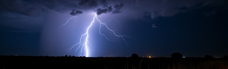 Naklejka premium Dramatic And Powerful Tornado Lightning Thunderstorm Flash Over The Night Sky