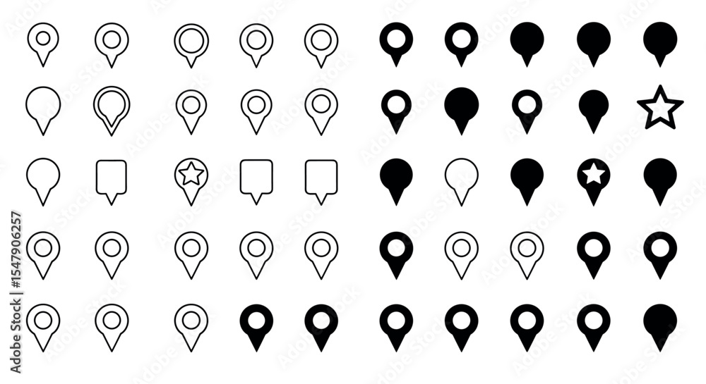 Aufkleber location marker and pin icon set for web and app design projects vector illustration