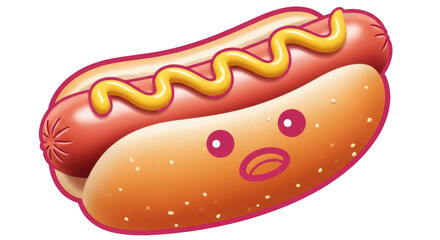 Isolated Cartoon Hot Dog with Face on White Background