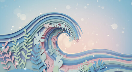 Paper Ocean Wave: A captivating and elegant handcrafted paper sculpture of an ocean wave, representing the flow of the sea, and the intricate, layered paper art