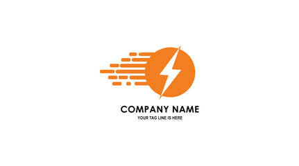 Dynamic logo design with orange lightning bolt, speed lines, and circular shape, symbolizing energy and innovation