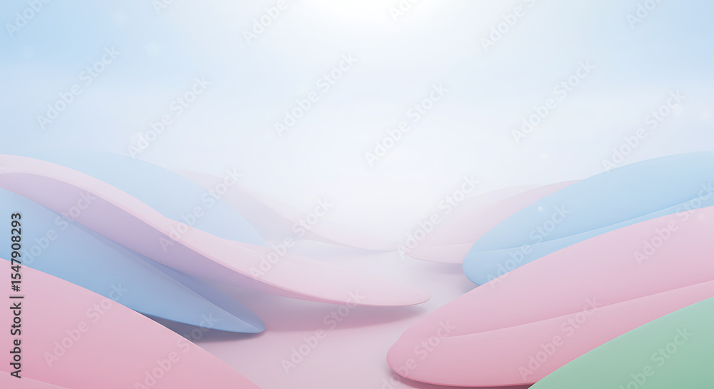 Poster abstract softness: gently curving pastel shapes float against a soft, gradient background, creating 