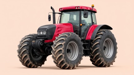 Obraz premium Robust red agricultural tractor designed for effective farming operations showcasing durable tires and advanced features ideal for modern agricultural practices and machinery efficiency