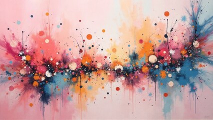 Fototapeta premium Abstract colorful explosion painting, pink, orange, teal, and blue hues