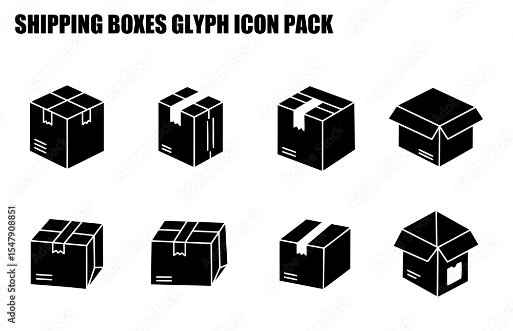 Aufkleber shipping boxes glyph icon pack. various shipping boxes in different orientations, with open and clos