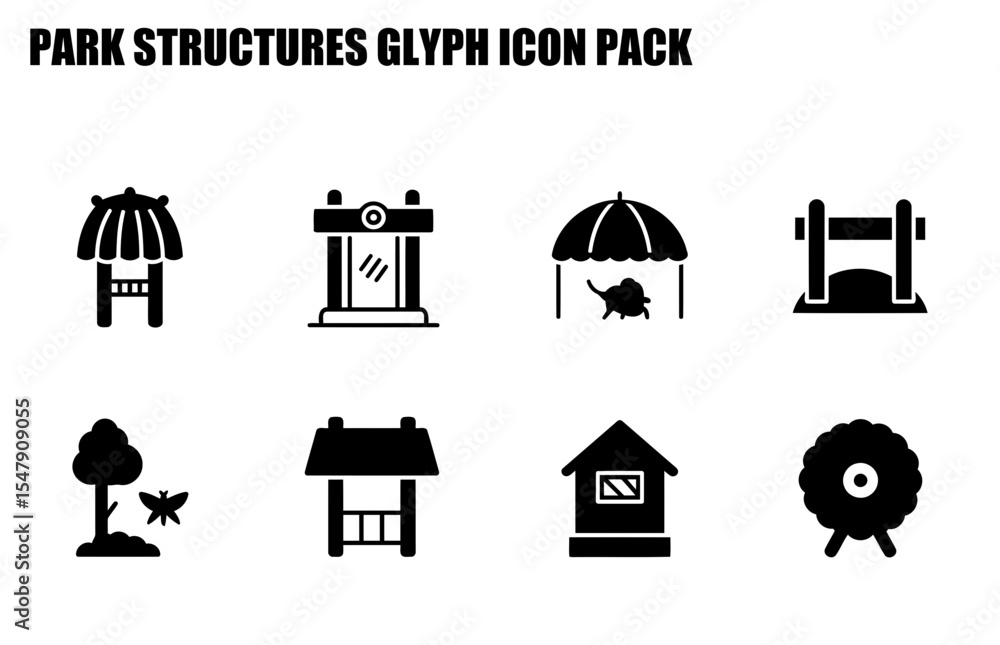 Poster park structures glyph icon set. simple illustrations of park structures in various styles, including