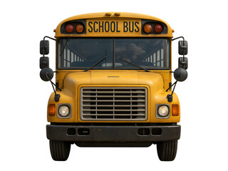 Realistic Front View of Classic Yellow American School Bus for Transportation and Education Use – Isolated on Transparent Background