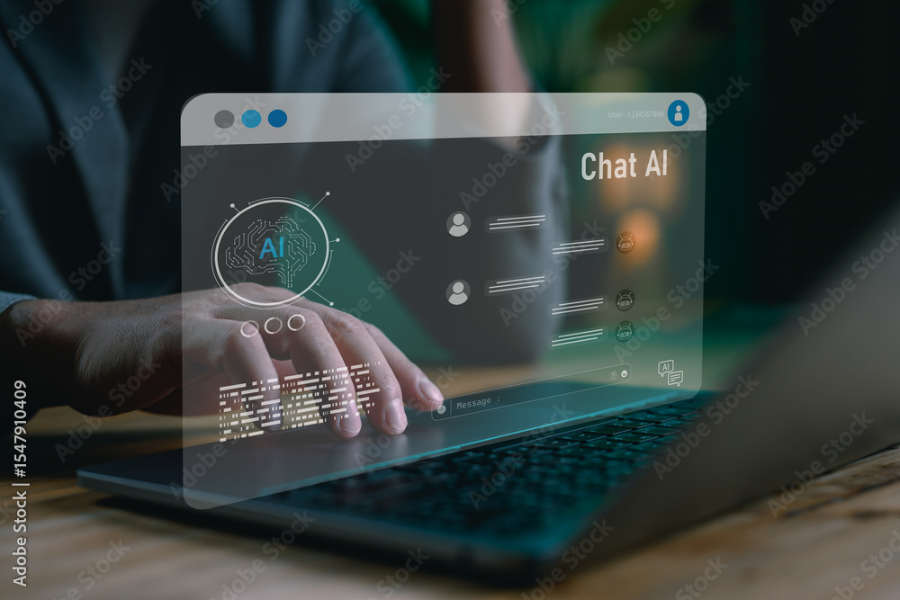 Aufkleber chat ai interface concept with digital conversation and ai brain icon, ideal for illustrating smart 