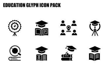 Education glyph icon pack showing various academic subjects and people