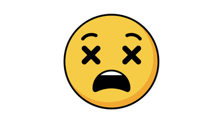 Fototapeta premium Yellow emoji with cross eyes and open mouth expressing shock and surprise vector illustration
