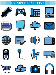 Computer icon set, computer, network, website, server, web design, monitor, tablet and laptop icons vector collection.