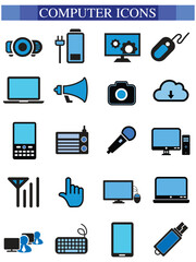 Computer icon set, computer, network, website, server, web design, monitor, tablet and laptop icons vector collection.