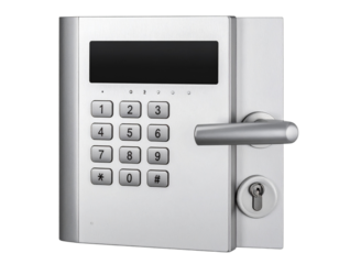 Modern Digital Door Lock with Numeric Keypad and Lever Handle, Isolated PNG