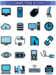 Computer icon set, computer, network, website, server, web design, monitor, tablet and laptop icons vector collection.