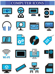 Computer icon set, computer, network, website, server, web design, monitor, tablet and laptop icons vector collection.