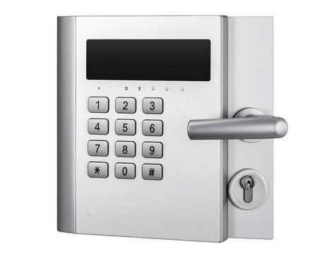 Modern Digital Door Lock with Numeric Keypad and Lever Handle, Isolated PNG - Powered by Adobe