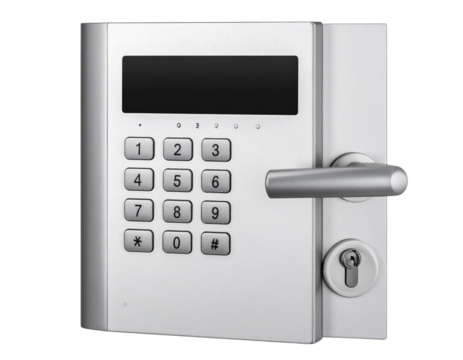 Modern Digital Door Lock with Numeric Keypad and Lever Handle, Isolated PNG