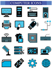 Computer icon set, computer, network, website, server, web design, monitor, tablet and laptop icons vector collection.