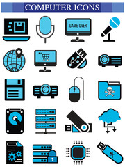 Computer icon set, computer, network, website, server, web design, monitor, tablet and laptop icons vector collection.