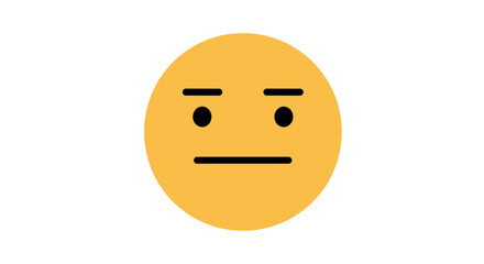 Neutral expression yellow emoji face with straight mouth and raised eyebrows vector illustration