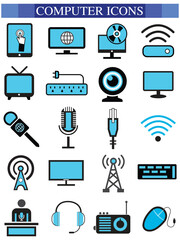 Computer icon set, computer, network, website, server, web design, monitor, tablet and laptop icons vector collection.