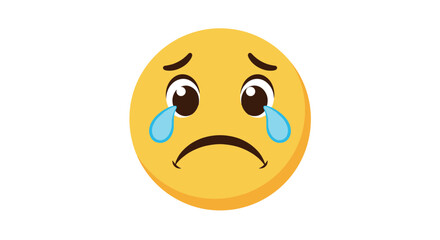 Crying emoji with tears on yellow face vector illustration