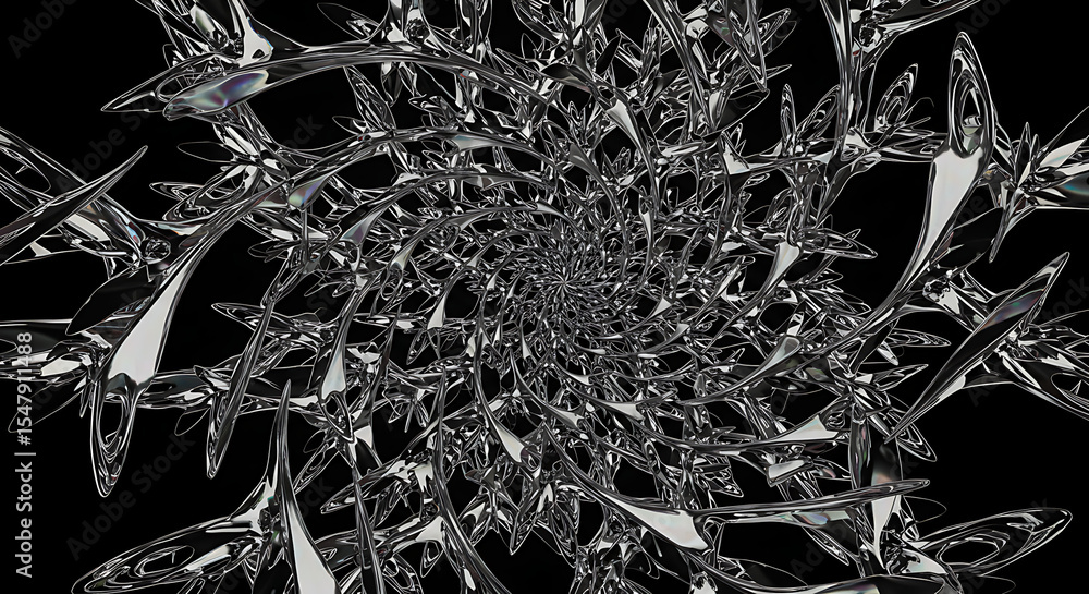 Aufkleber geometric chrome abstract: a mesmerizing close-up of a chrome geometric abstract pattern, the mirror