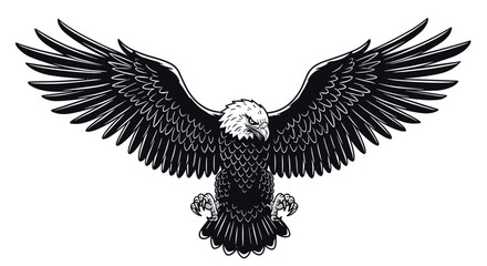Obraz premium Majestic bald eagle with outstretched wings in black and white illustration vector illustration