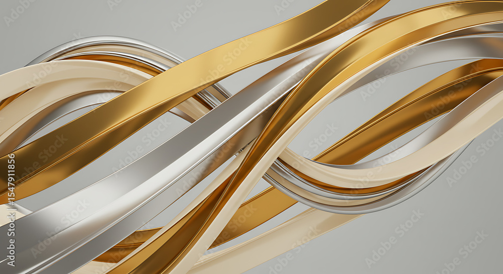 Poster abstract metal stream: a dynamic and elegant depiction of flowing metallic ribbons, artfully intertw