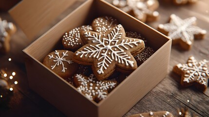 Christmas, Gingerbread, Cookies, Christmas Gingerbread Cookies in Wooden Box