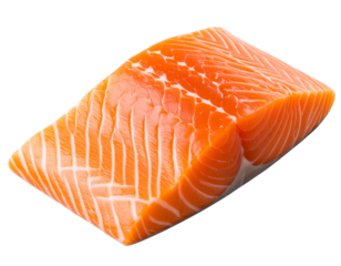 Diagonal Slice of Fresh Salmon Fillet with Clean Cut Edges, isolated on transparent background